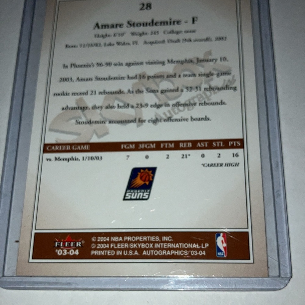 2003-04 Skybox Amare Stoudemire Phoenix Suns Basketball Card NM+ - Picture 3 of 3